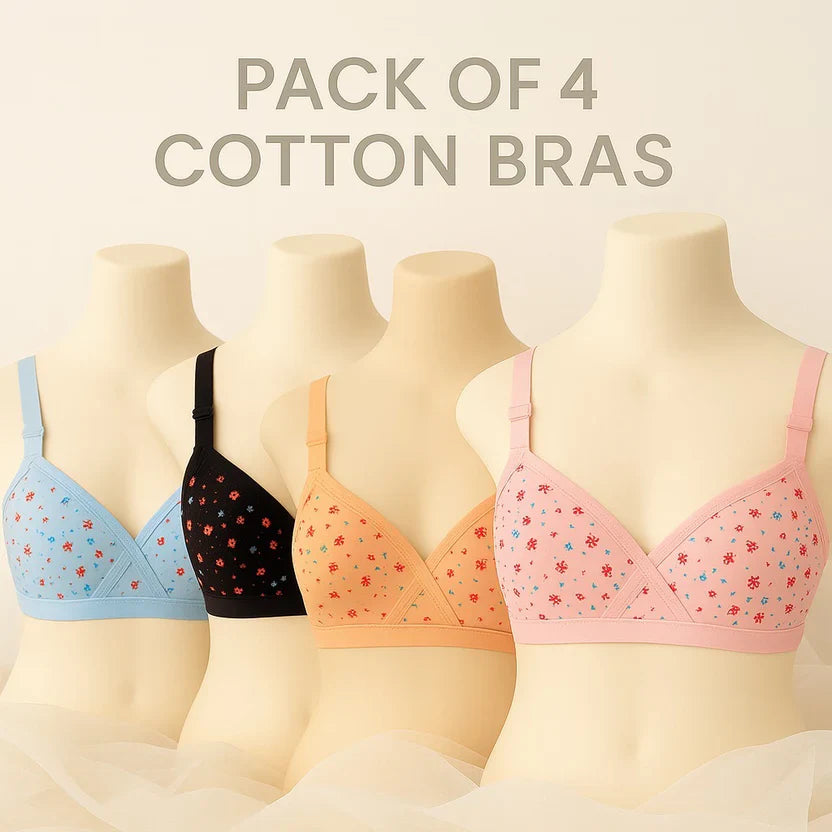Pack Of 4 Soft Cotton Fabric Imported Style Printed-Bra
